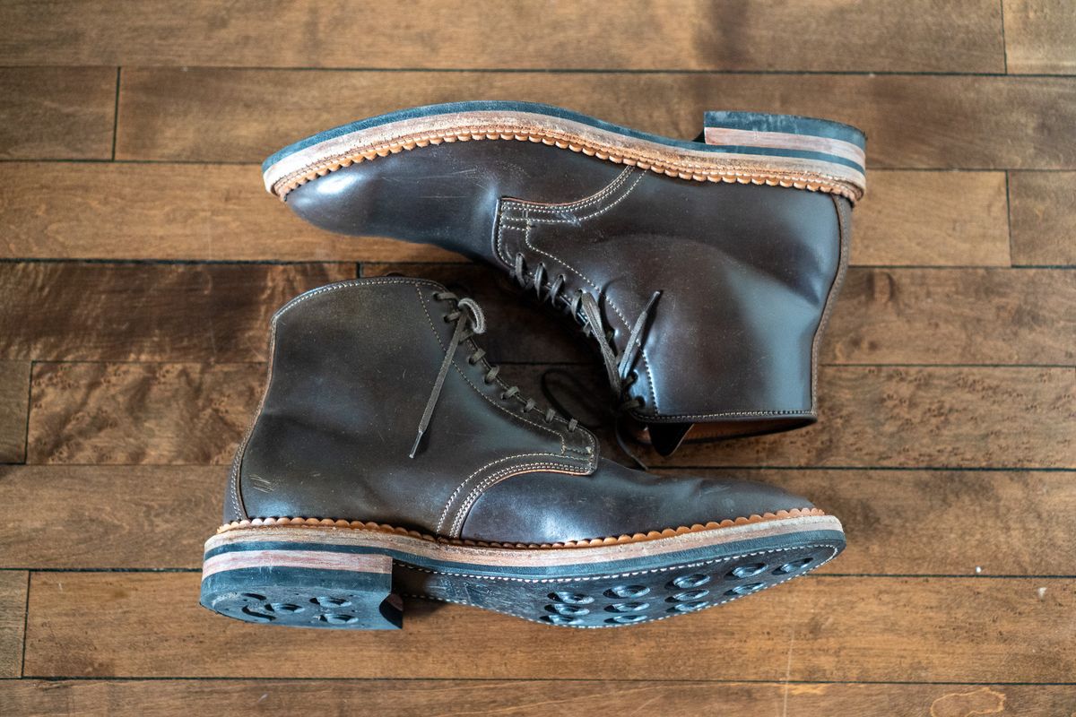 Photo by pesayerm on January 5, 2026 of the Viberg Derby Boot in Horween Dark Cognac Shell Cordovan.