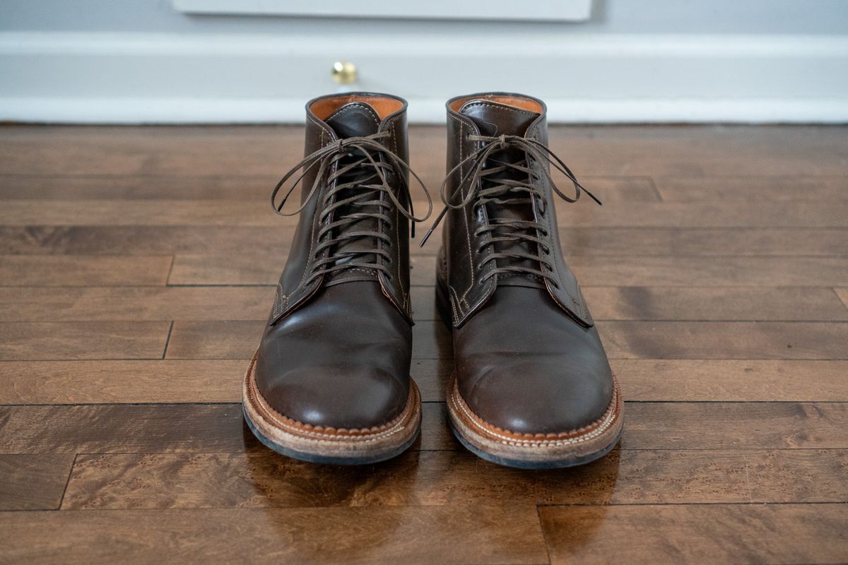 Photo by pesayerm on February 5, 2026 of the Viberg Derby Boot in Horween Dark Cognac Shell Cordovan.