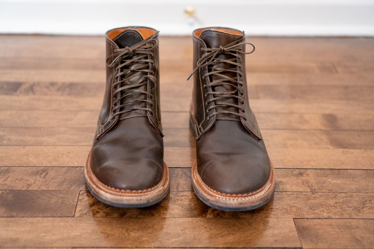 Photo by pesayerm on March 5, 2026 of the Viberg Derby Boot in Horween Dark Cognac Shell Cordovan.