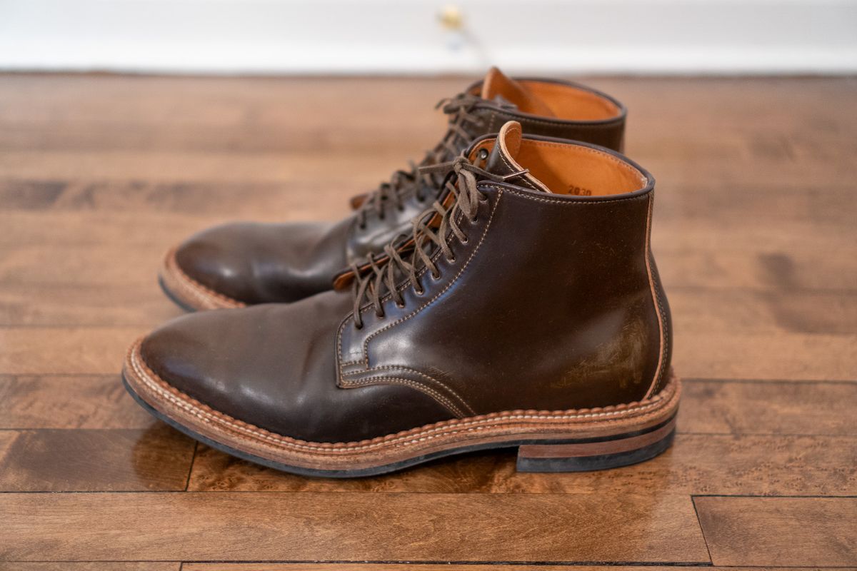 Photo by pesayerm on March 5, 2026 of the Viberg Derby Boot in Horween Dark Cognac Shell Cordovan.