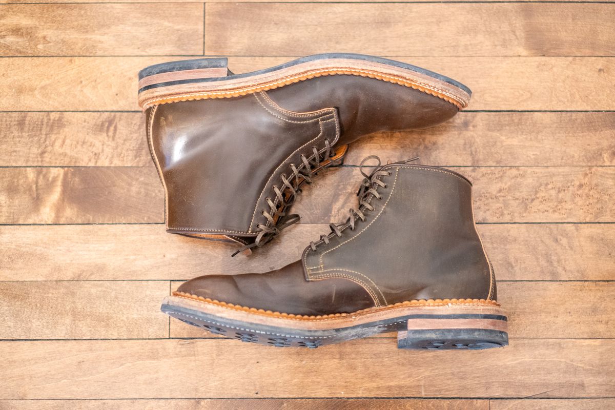 Photo by pesayerm on March 5, 2026 of the Viberg Derby Boot in Horween Dark Cognac Shell Cordovan.