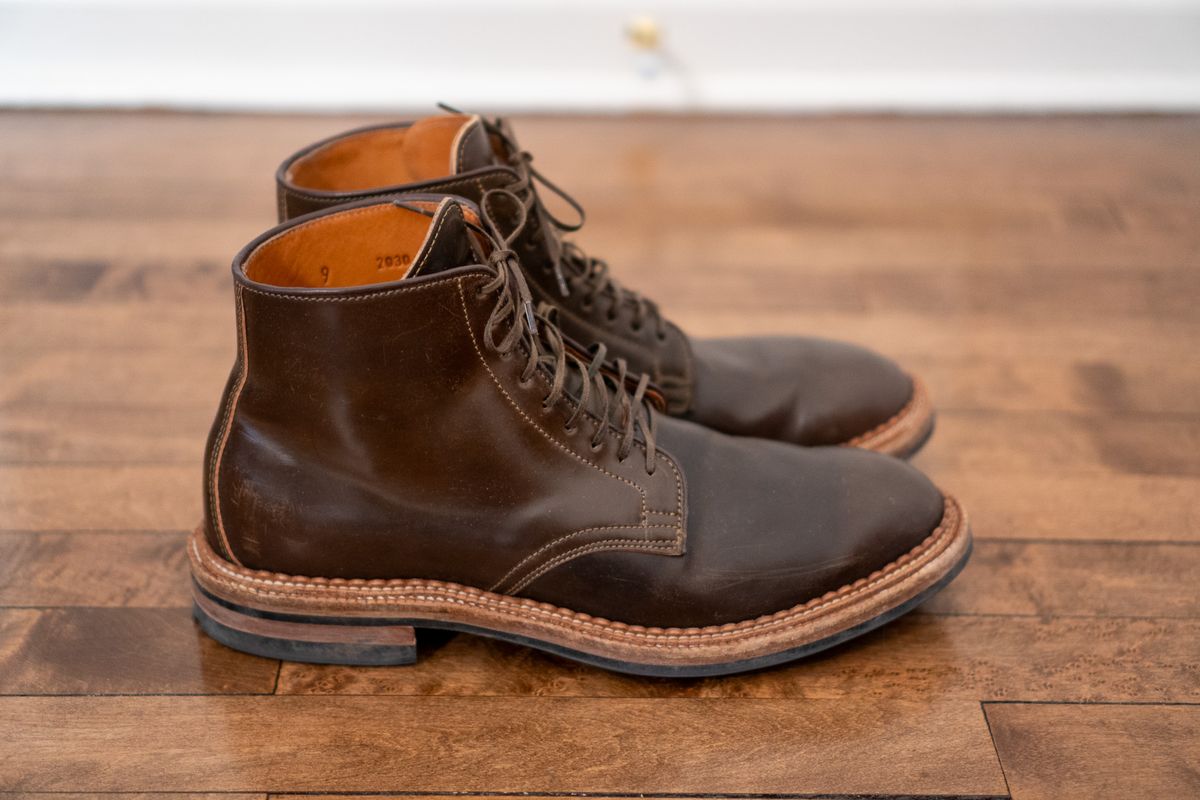 Photo by pesayerm on March 5, 2026 of the Viberg Derby Boot in Horween Dark Cognac Shell Cordovan.