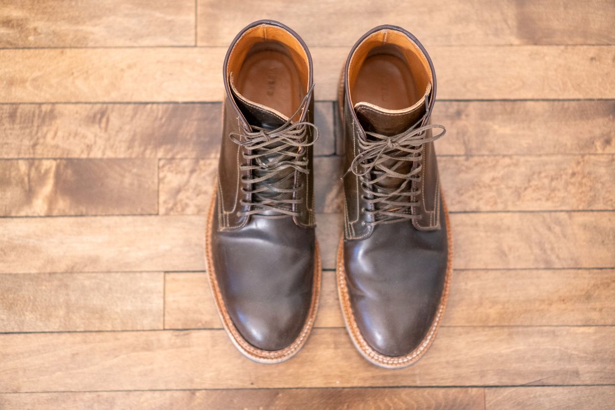 Photo by pesayerm on March 5, 2026 of the Viberg Derby Boot in Horween Dark Cognac Shell Cordovan.