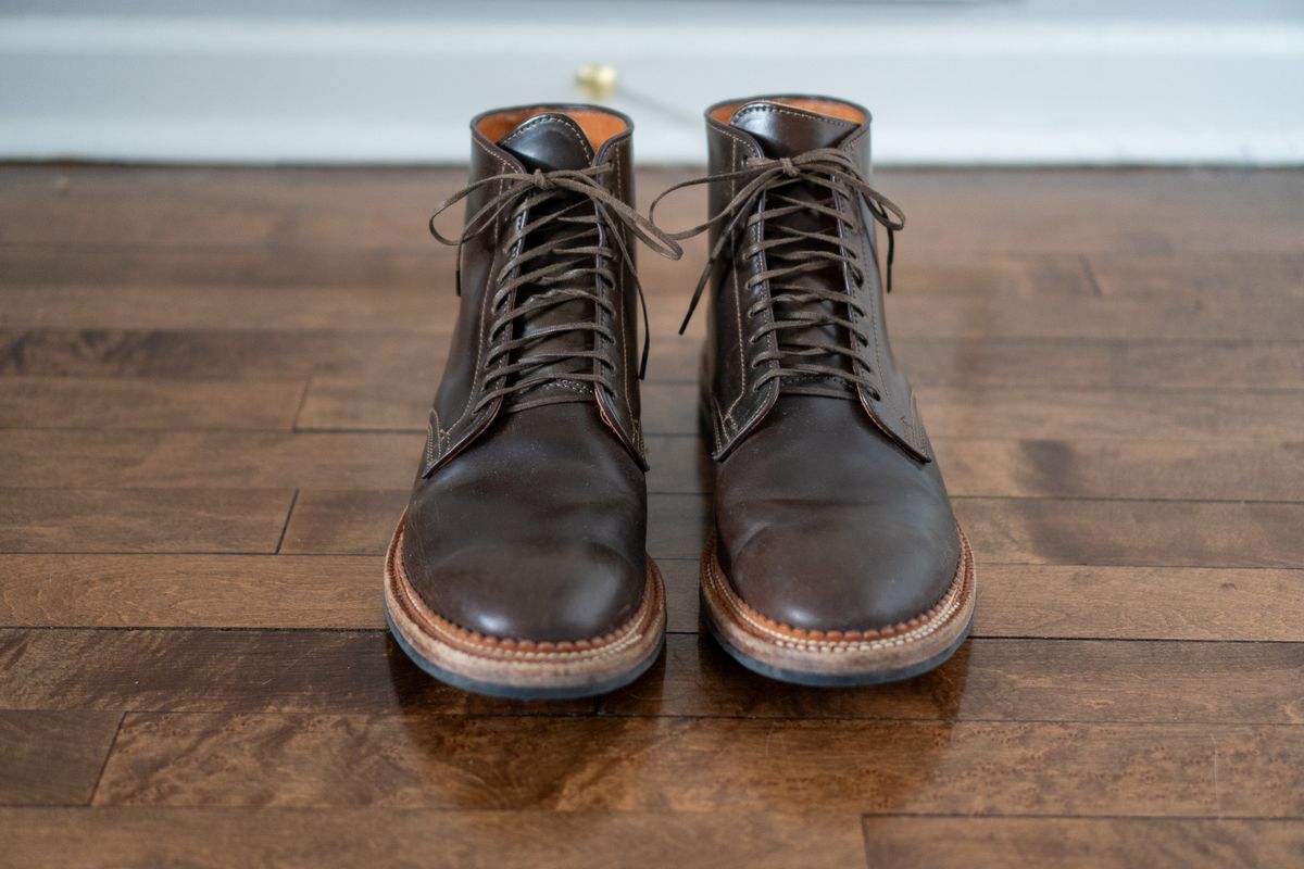 Photo by pesayerm on April 3, 2026 of the Viberg Derby Boot in Horween Dark Cognac Shell Cordovan.