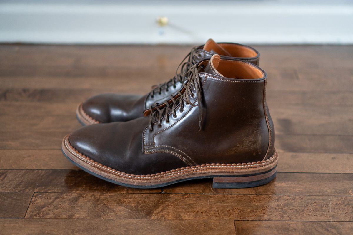 Photo by pesayerm on April 3, 2026 of the Viberg Derby Boot in Horween Dark Cognac Shell Cordovan.