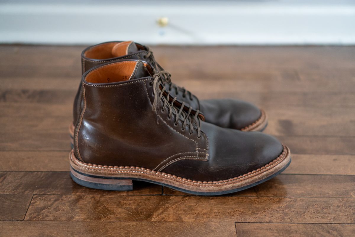 Photo by pesayerm on April 3, 2026 of the Viberg Derby Boot in Horween Dark Cognac Shell Cordovan.