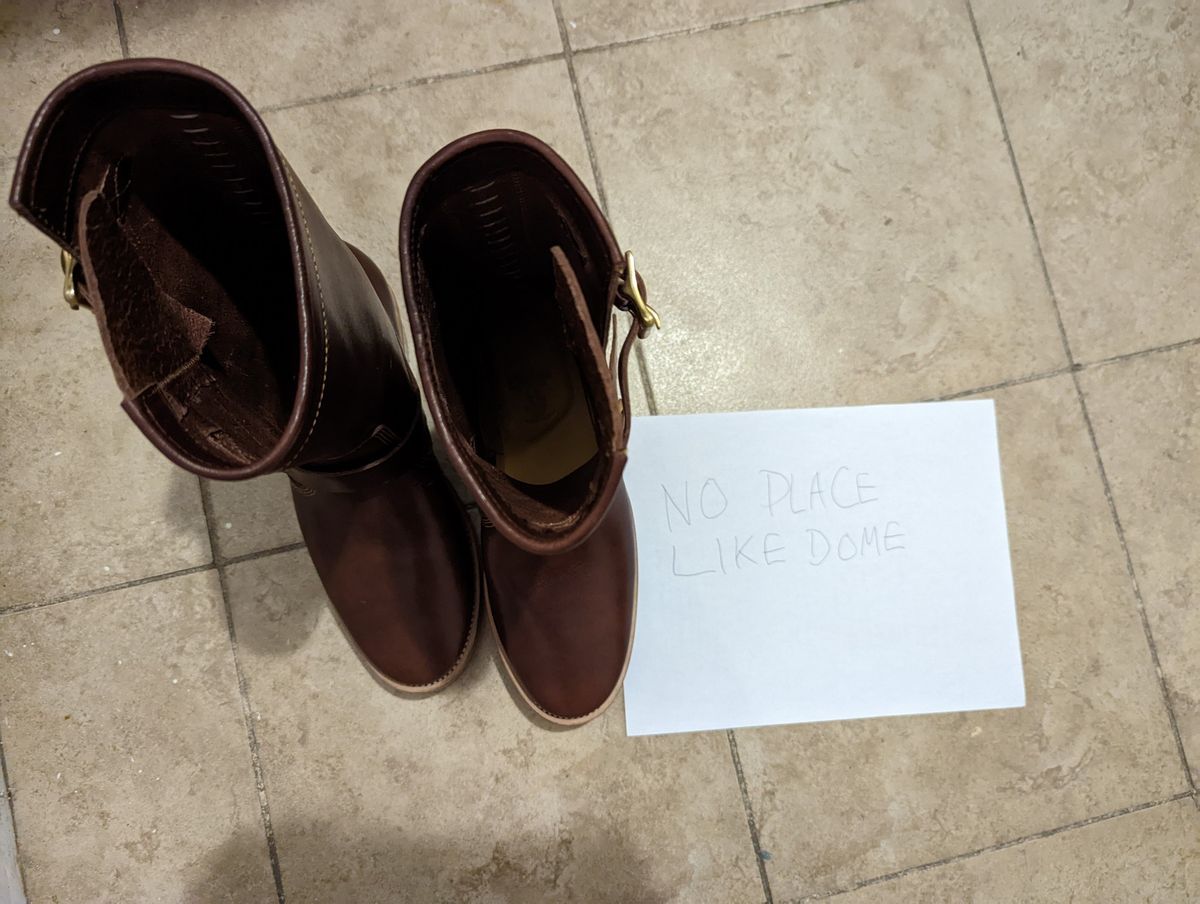 Photo by funfetti on November 5, 2022 of the Prof Barnets Neocliffwood Boots in Tochigi Jeans #8 Chocolate.