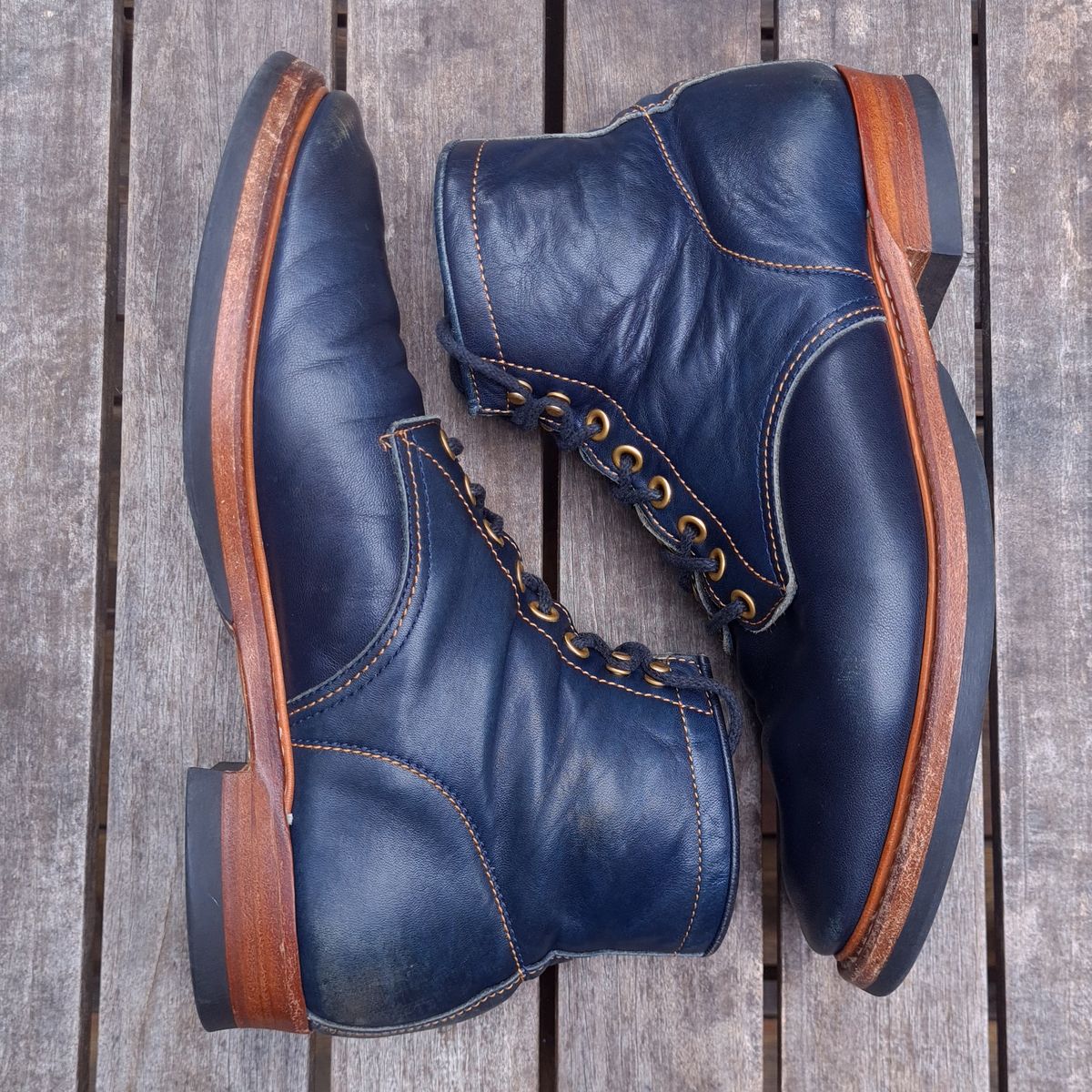 Photo by ChuckTales on April 2, 2024 of the Y'2 Leather Work Boot in Indigo Horsehide.