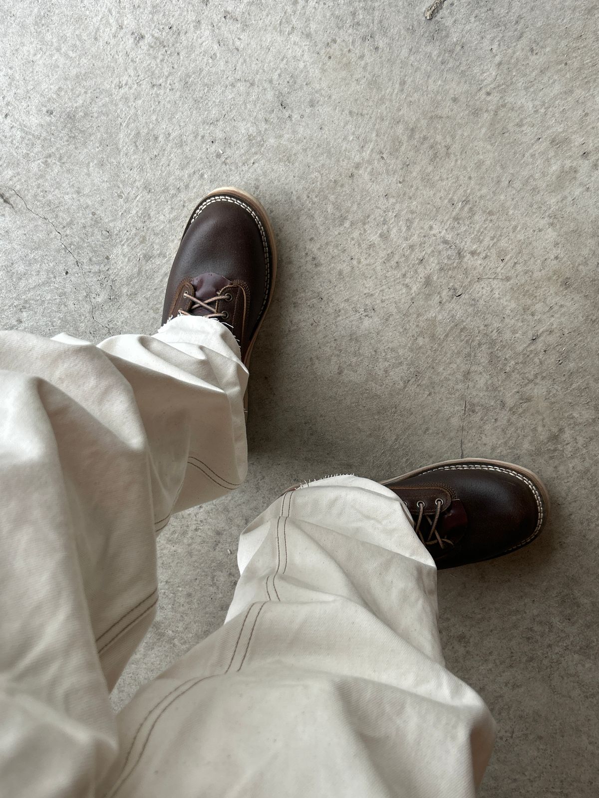 Photo by killerbootsman on August 17, 2024 of the Frank's Boots Rainier in Horween Cinnamon Waxed Flesh.