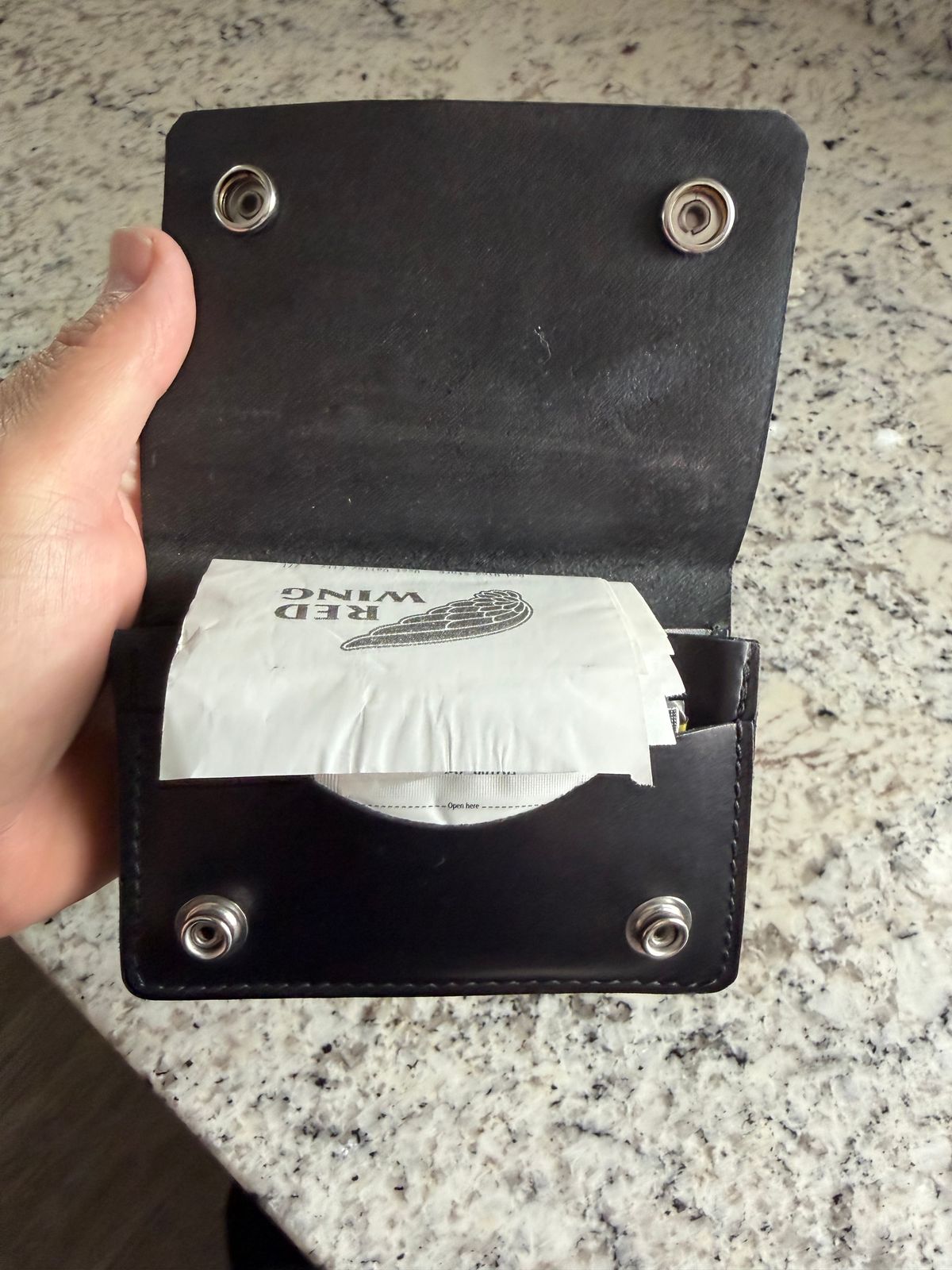 Photo by killerbootsman on March 27, 2026 of the Roberti Custom Short Trucker Wallet in Herman Oak Hand Dyed Black.