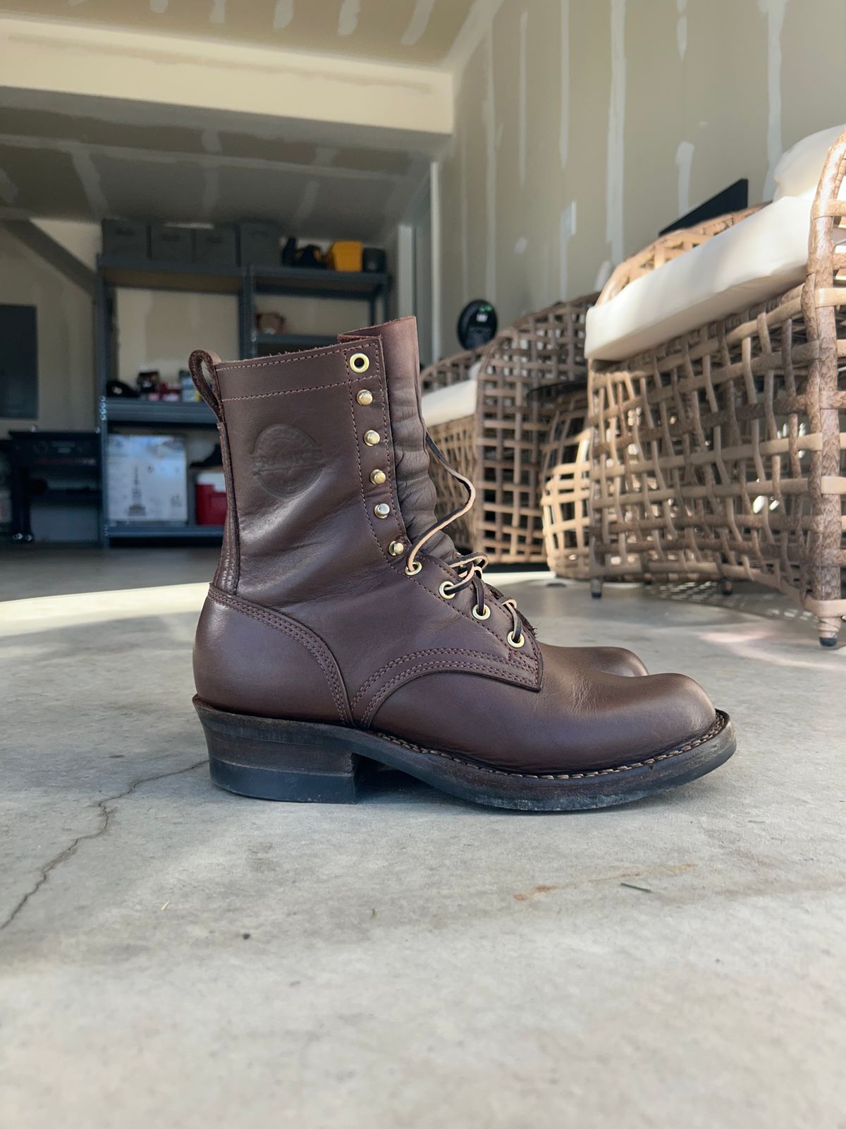 Photo by killerbootsman on October 9, 2023 of the Frank's Boots Front Range in Seidel Walnut Oil Tan.