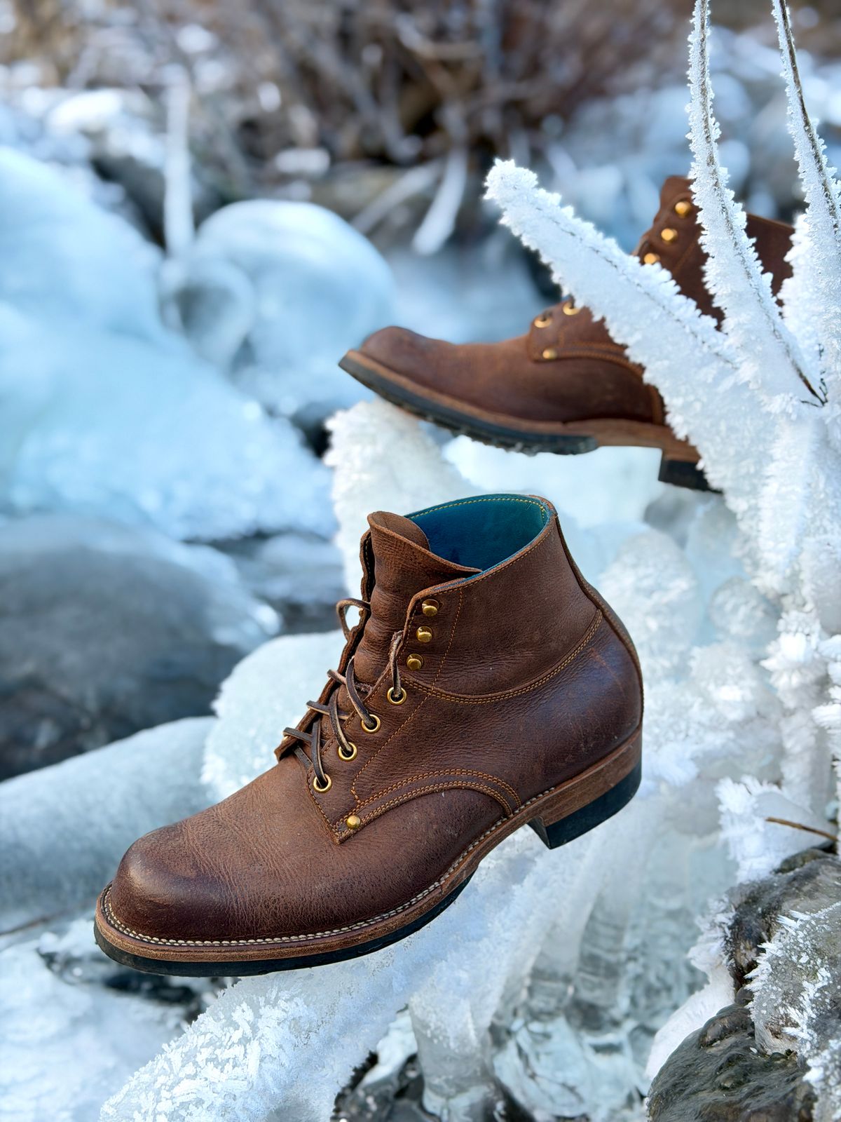 Photo by ostmo on December 31, 2025 of the Iron Boots x Østmo Type 1 in C.F. Stead Snuff Waxed Kudu.