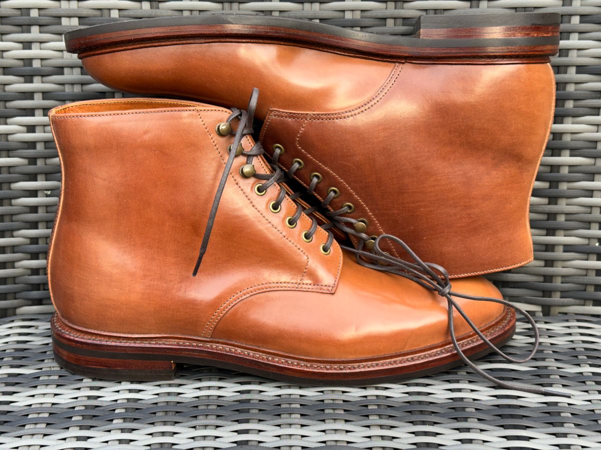 Photo by unsound_gambit on September 30, 2022 of the Grant Stone Edward Boot in Horween Honey Glazed Shell Cordovan.