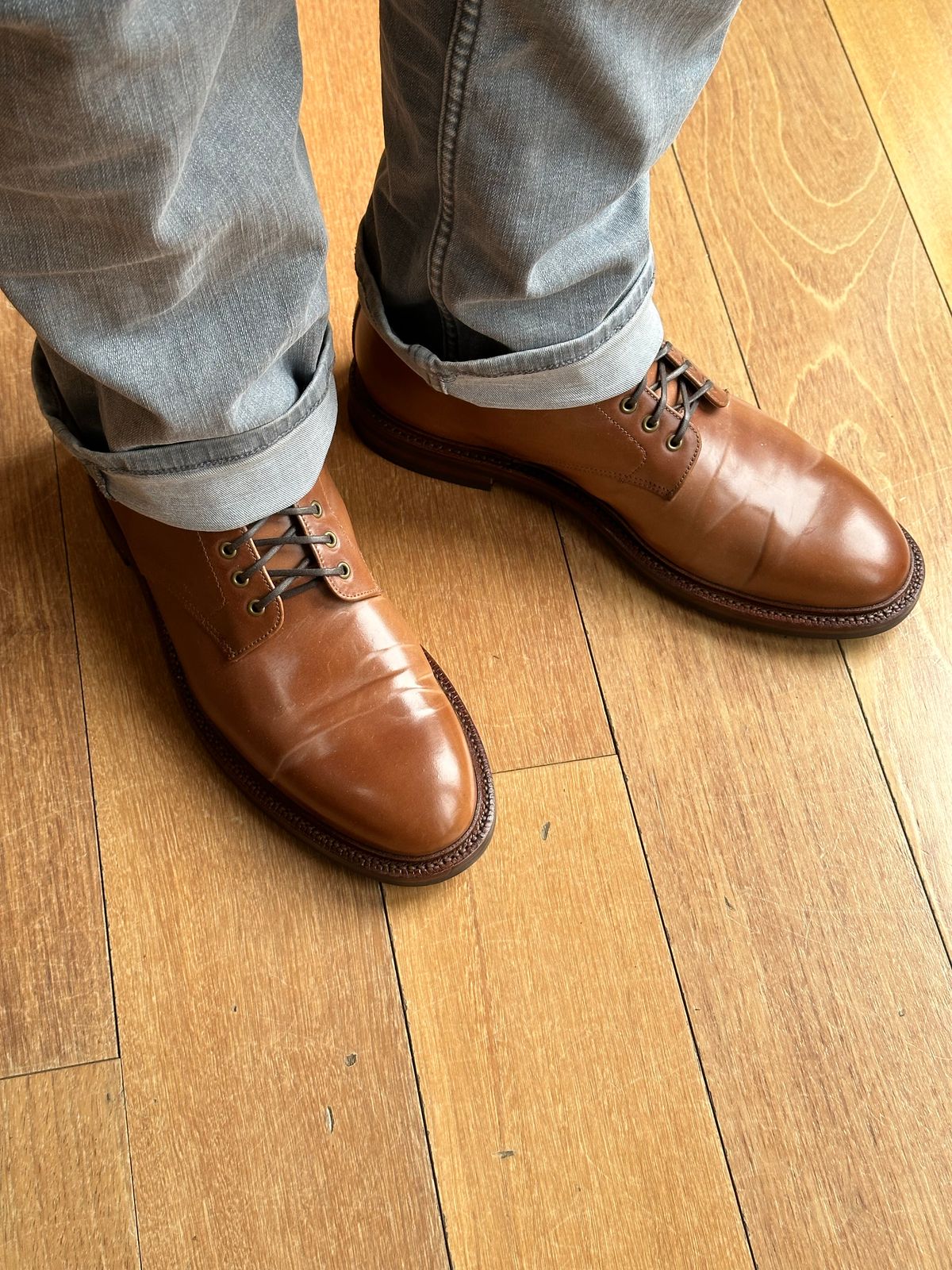 Photo by unsound_gambit on October 1, 2022 of the Grant Stone Edward Boot in Horween Honey Glazed Shell Cordovan.