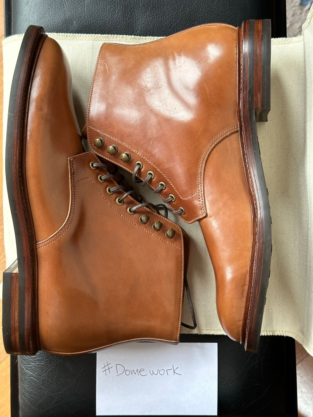 Photo by unsound_gambit on October 1, 2022 of the Grant Stone Edward Boot in Horween Honey Glazed Shell Cordovan.