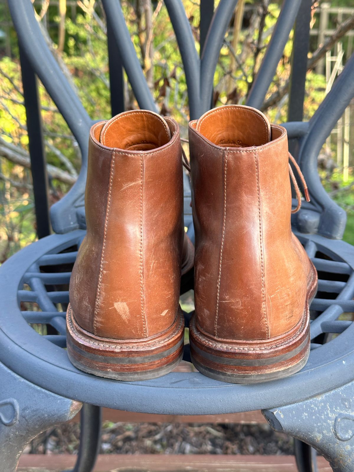 Photo by unsound_gambit on November 2, 2022 of the Grant Stone Edward Boot in Horween Honey Glazed Shell Cordovan.
