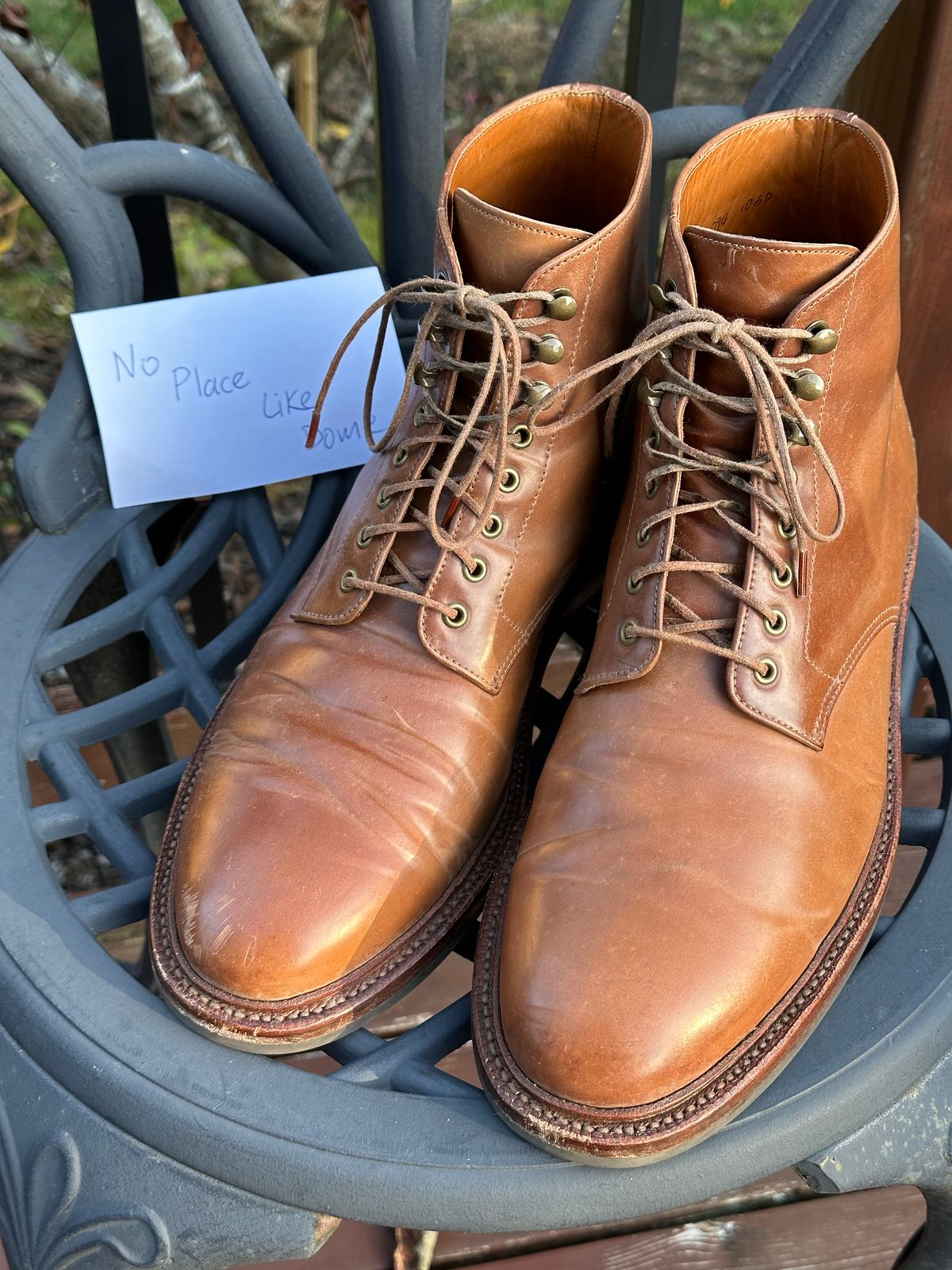Photo by unsound_gambit on November 2, 2022 of the Grant Stone Edward Boot in Horween Honey Glazed Shell Cordovan.