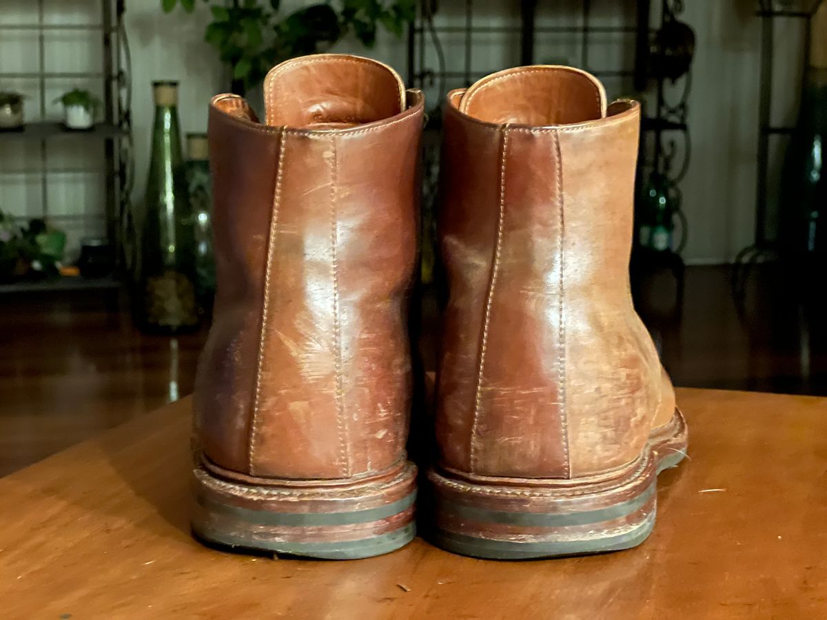 Photo by unsound_gambit on January 6, 2023 of the Grant Stone Edward Boot in Horween Honey Glazed Shell Cordovan.