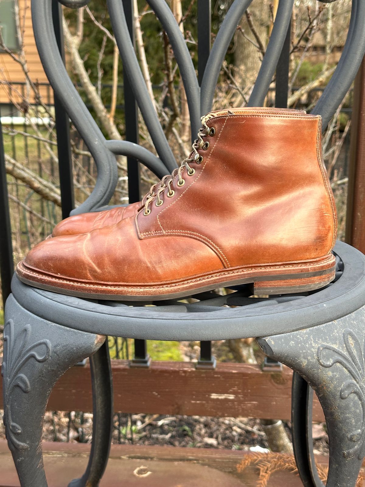 Photo by unsound_gambit on February 5, 2023 of the Grant Stone Edward Boot in Horween Honey Glazed Shell Cordovan.