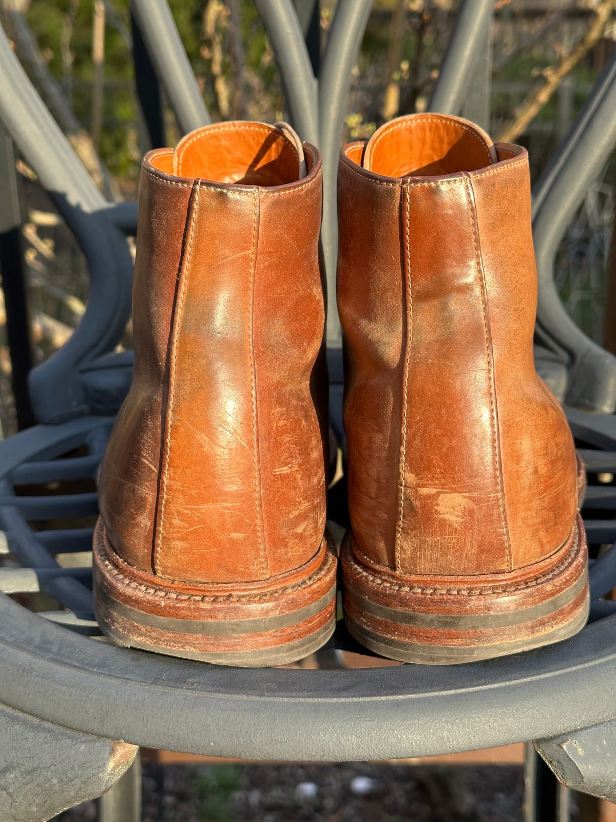 Photo by unsound_gambit on March 5, 2023 of the Grant Stone Edward Boot in Horween Honey Glazed Shell Cordovan.