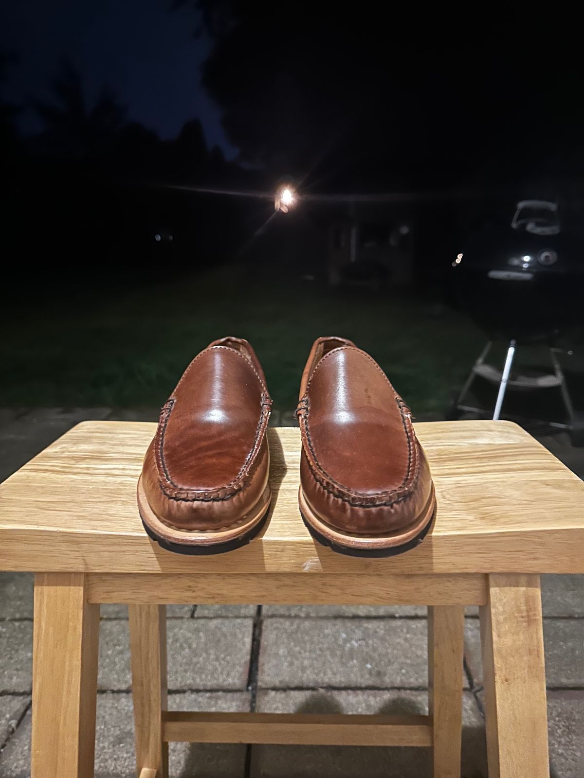 Photo by 8loop on October 1, 2024 of the Rancourt & Co. Blue Isle Venetian in Horween Whisky Shell Cordovan.