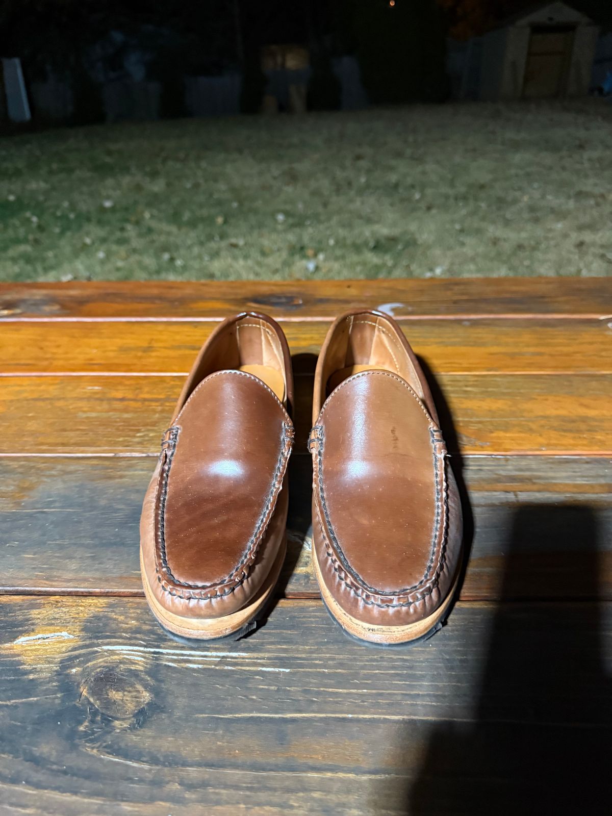 Photo by 8loop on November 6, 2024 of the Rancourt & Co. Blue Isle Venetian in Horween Whisky Shell Cordovan.