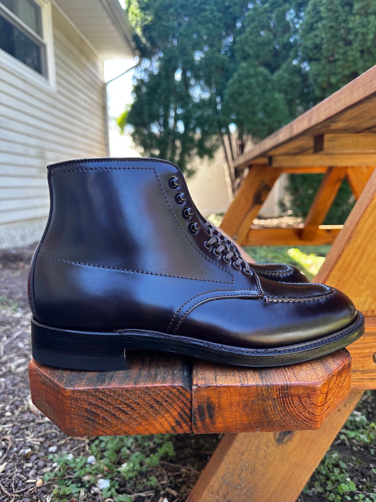 Photo by 8loop on October 3, 2023 of the Alden Indy Boot in Horween Color 8 Shell Cordovan.