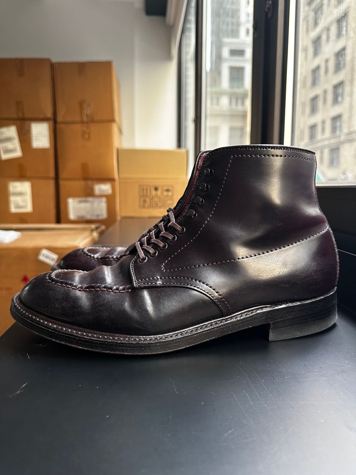 Photo by 8loop on December 4, 2023 of the Alden Indy Boot in Horween Color 8 Shell Cordovan.