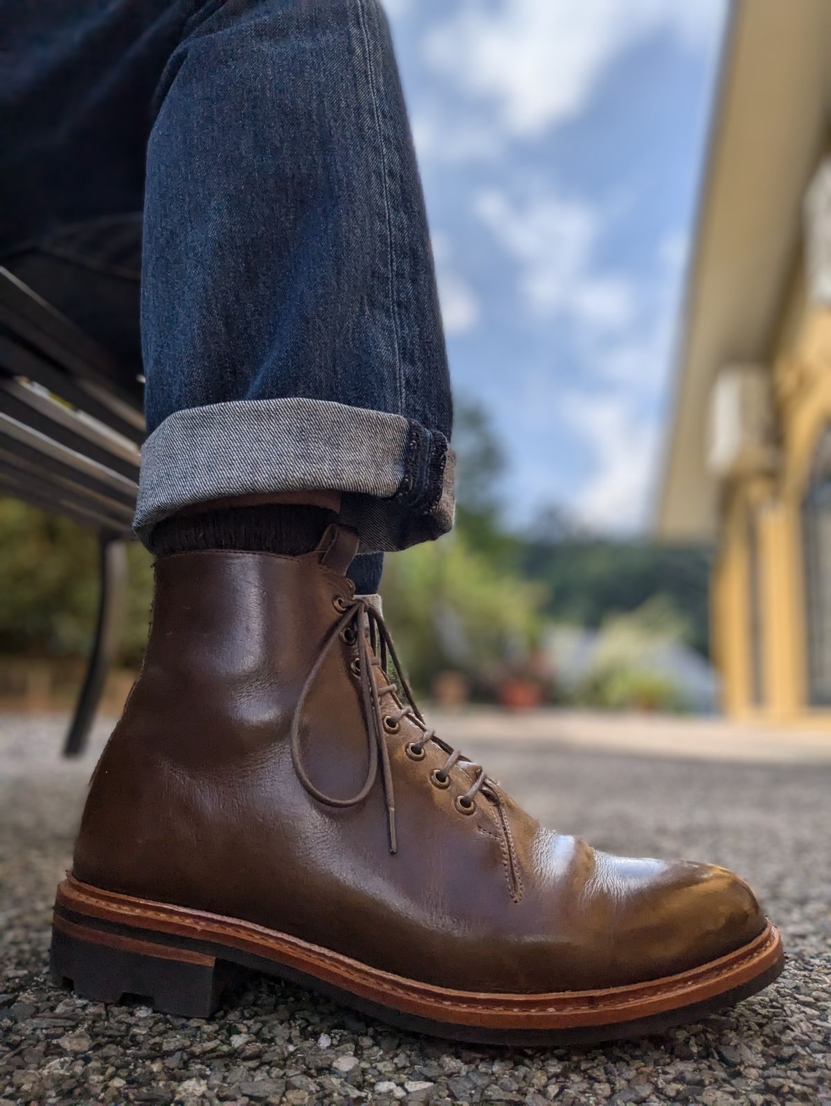 Photo by dwbrunton on September 20, 2024 of the Blkbrd Shoemaker Custom Model in Horween Olive Chromexcel.