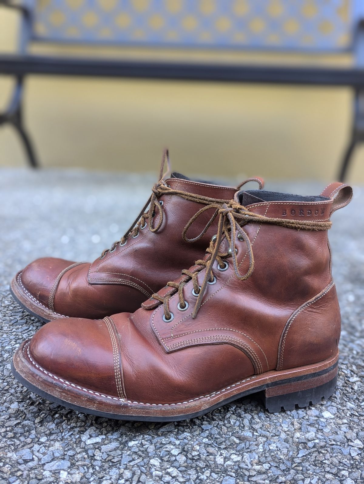Photo by dwbrunton on December 2, 2024 of the Bordon Tukano Boots in Wickett & Craig Tan Oiled Latigo.