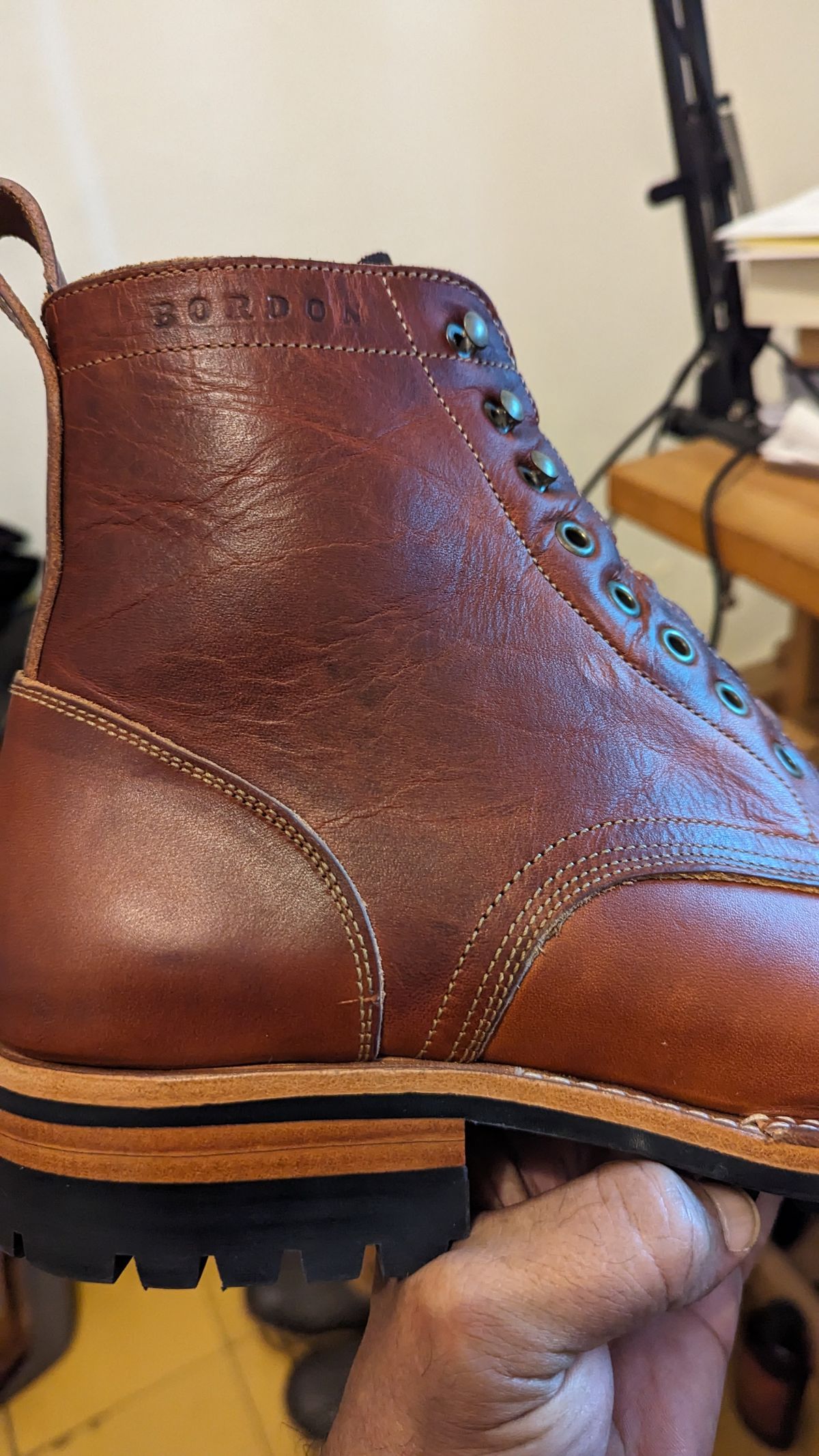 Photo by dwbrunton on January 19, 2024 of the Bordon Tukano Boots in Wickett & Craig Tan Oiled Latigo.