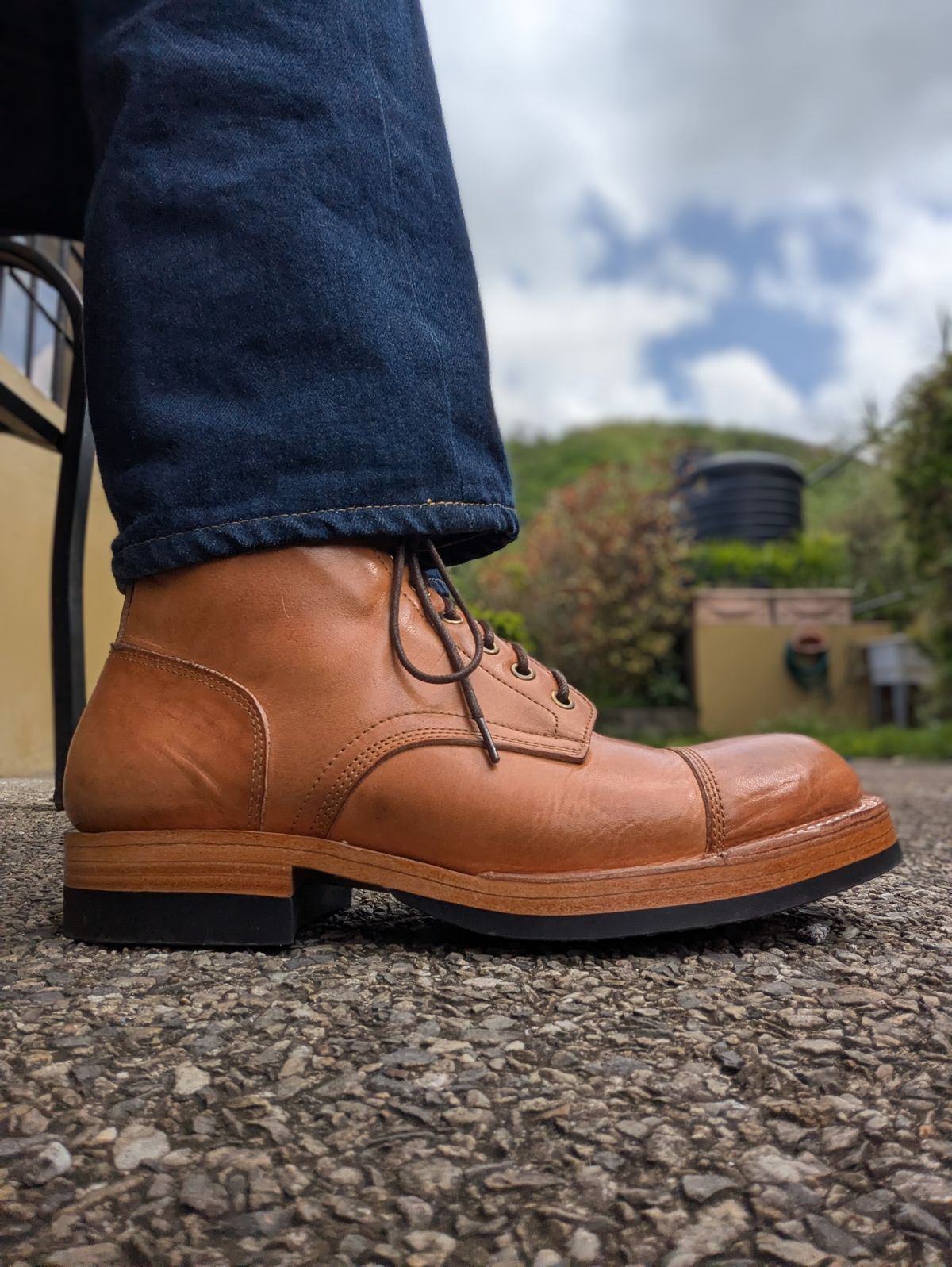 Photo by dwbrunton on June 4, 2025 of the Bordon Tukano Boots in Wickett & Craig Russet Traditional Harness.