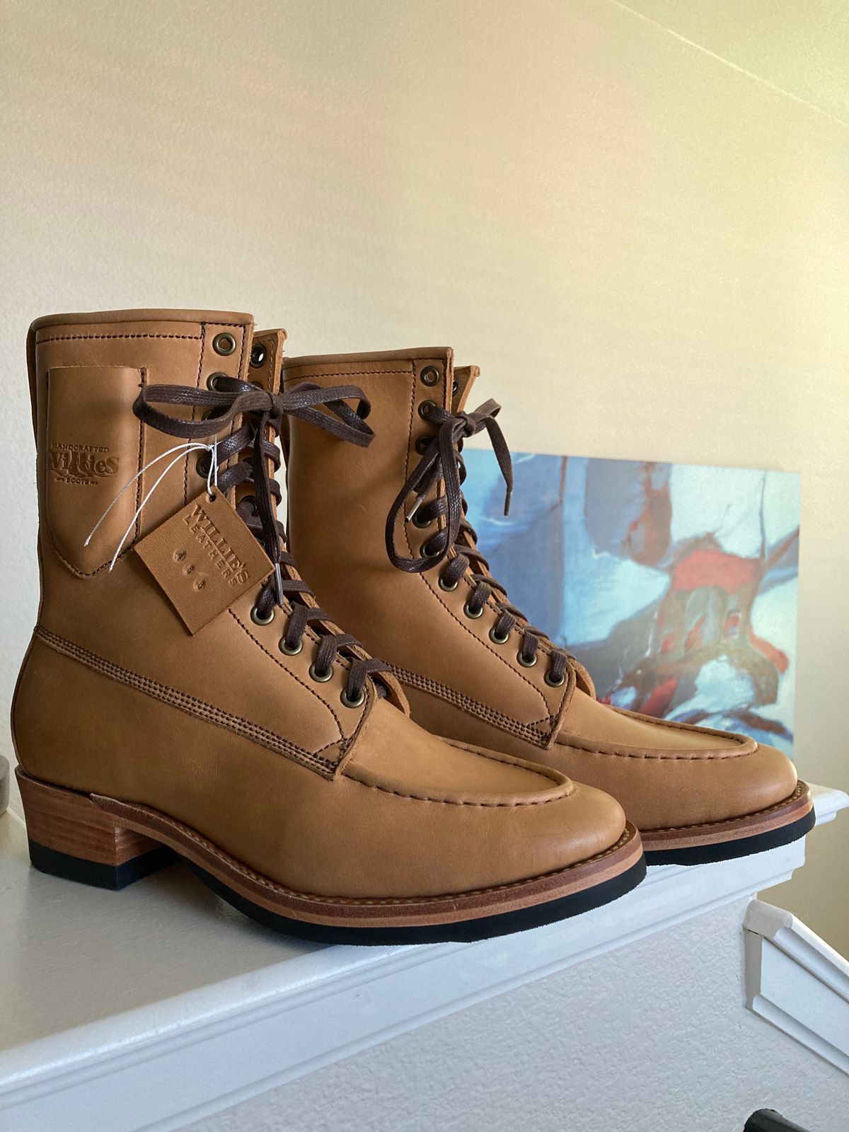 Photo by buellrider on August 15, 2024 of the Willie's Handmade Boots Hunting Boot in Horween Natural Latigo.