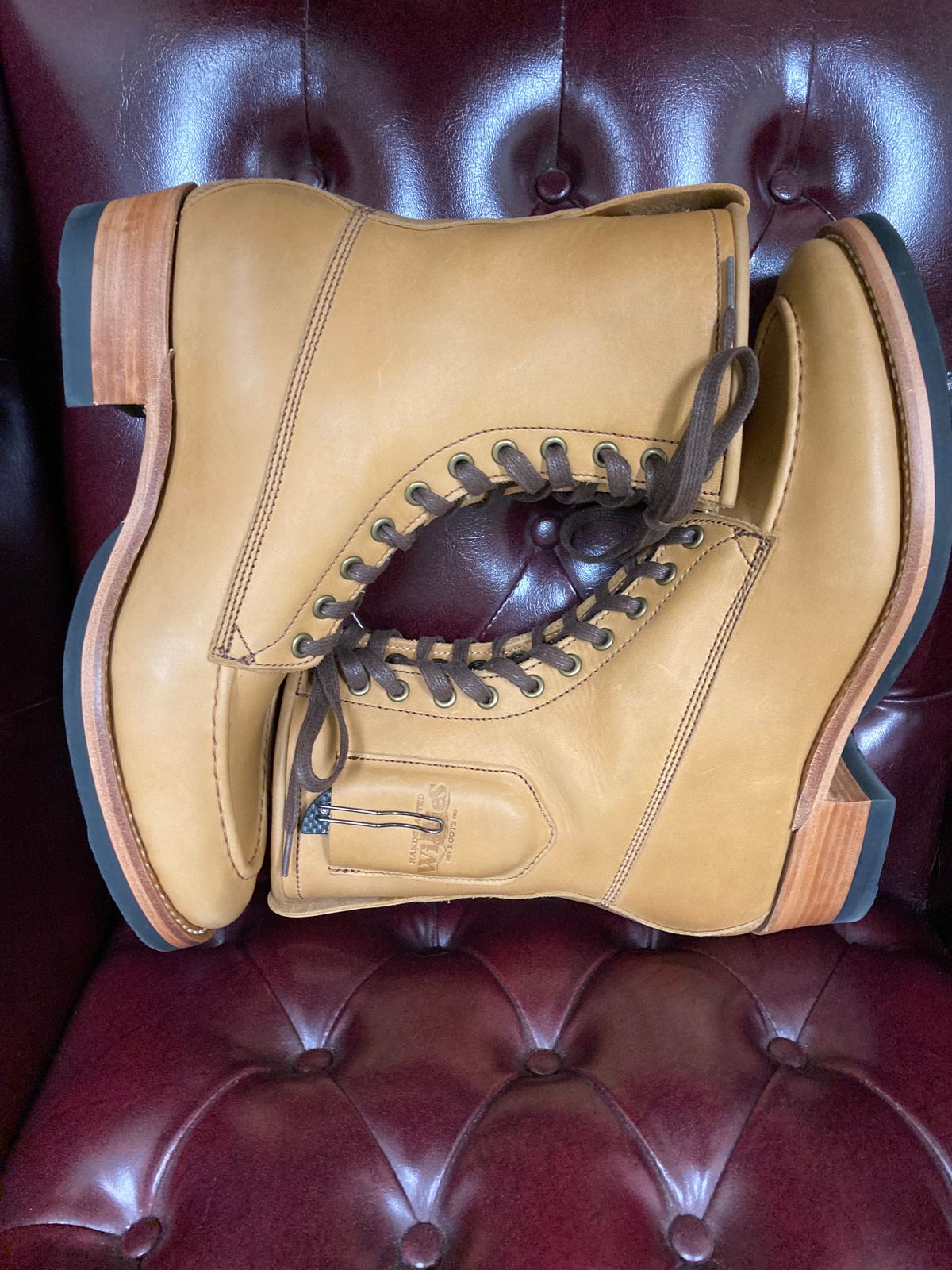 Photo by buellrider on October 1, 2024 of the Willie's Handmade Boots Hunting Boot in Horween Natural Latigo.