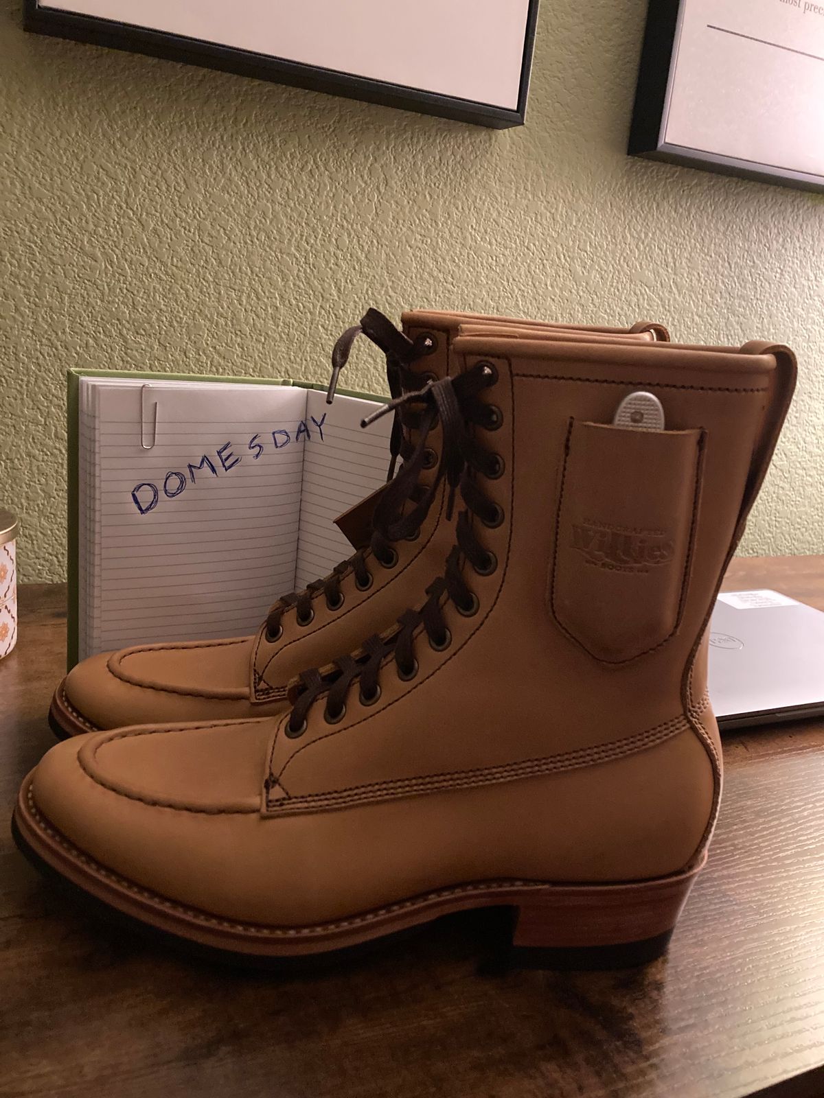 Photo by buellrider on October 1, 2024 of the Willie's Handmade Boots Hunting Boot in Horween Natural Latigo.