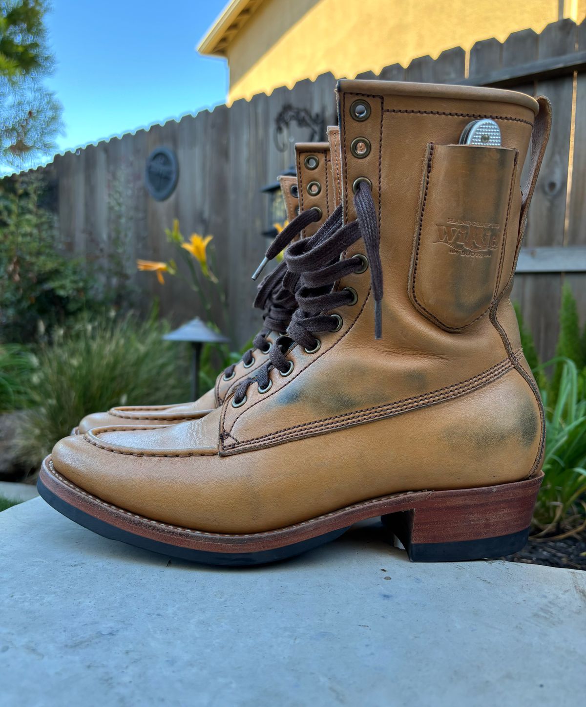 Photo by buellrider on November 3, 2024 of the Willie's Handmade Boots Hunting Boot in Horween Natural Latigo.