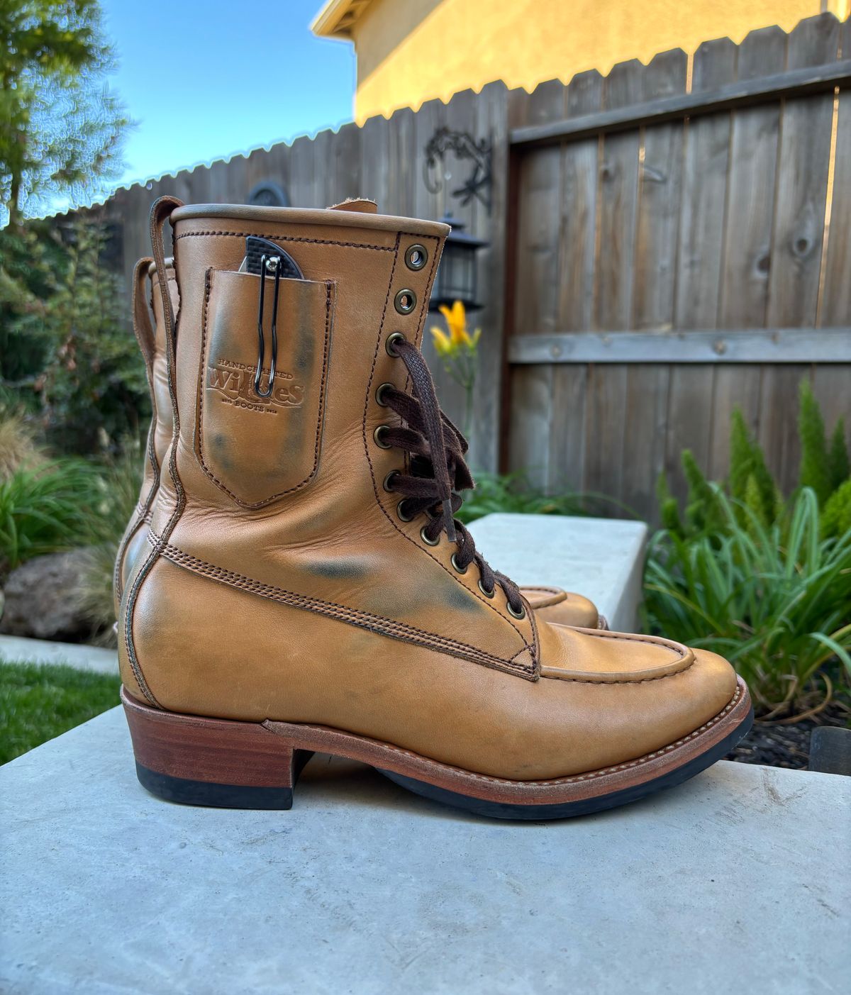 Photo by buellrider on November 3, 2024 of the Willie's Handmade Boots Hunting Boot in Horween Natural Latigo.