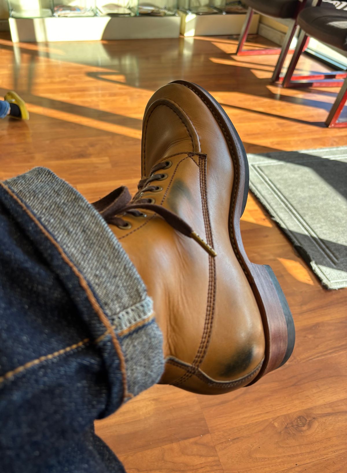 Photo by buellrider on December 1, 2024 of the Willie's Handmade Boots Hunting Boot in Horween Natural Latigo.