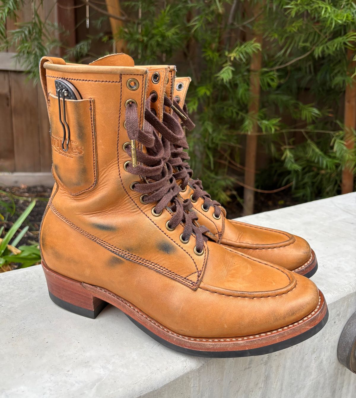 Photo by buellrider on December 1, 2024 of the Willie's Handmade Boots Hunting Boot in Horween Natural Latigo.