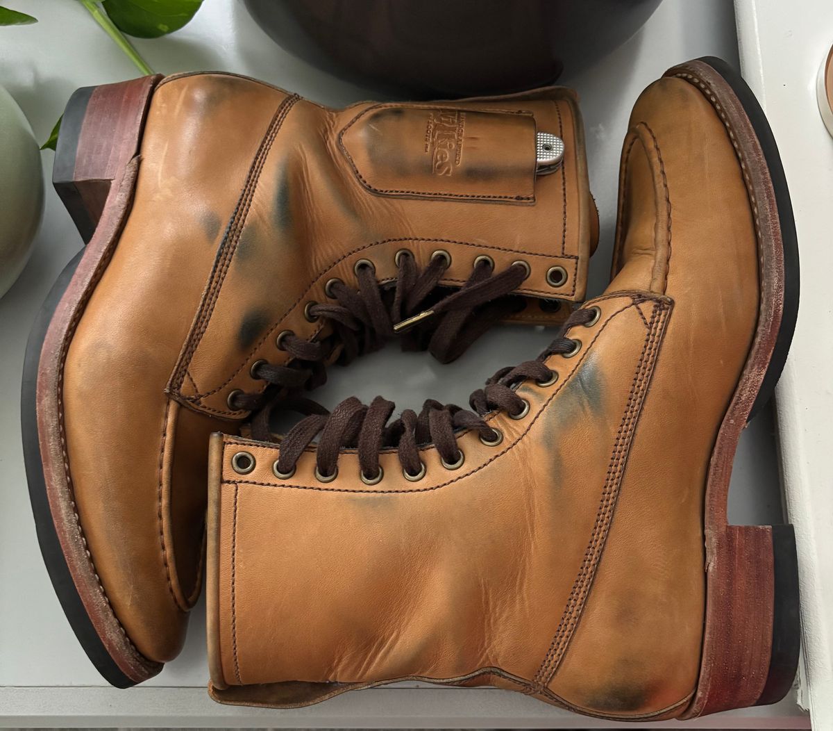 Photo by buellrider on January 1, 2025 of the Willie's Handmade Boots Hunting Boot in Horween Natural Latigo.