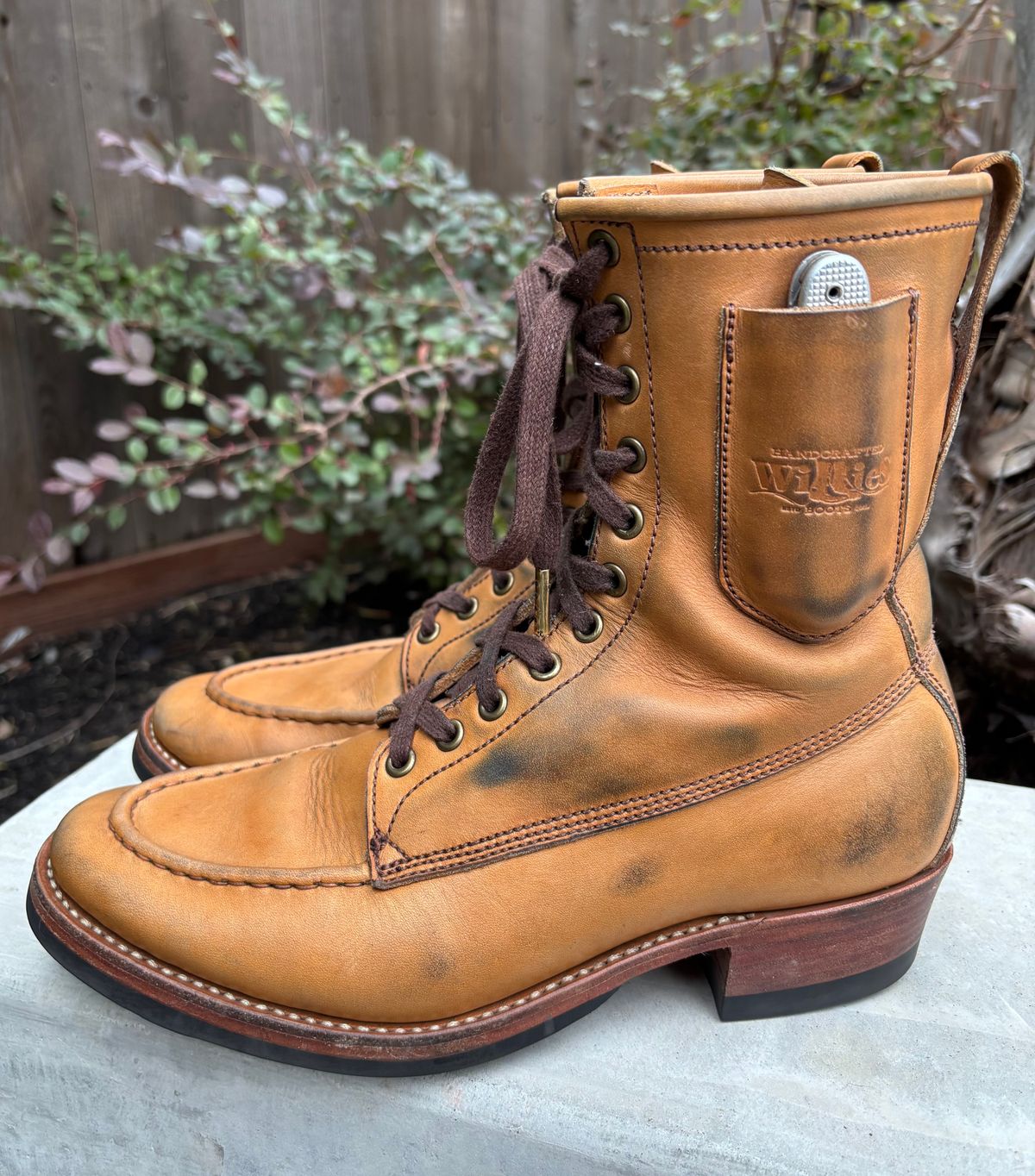 Photo by buellrider on February 2, 2025 of the Willie's Handmade Boots Hunting Boot in Horween Natural Latigo.
