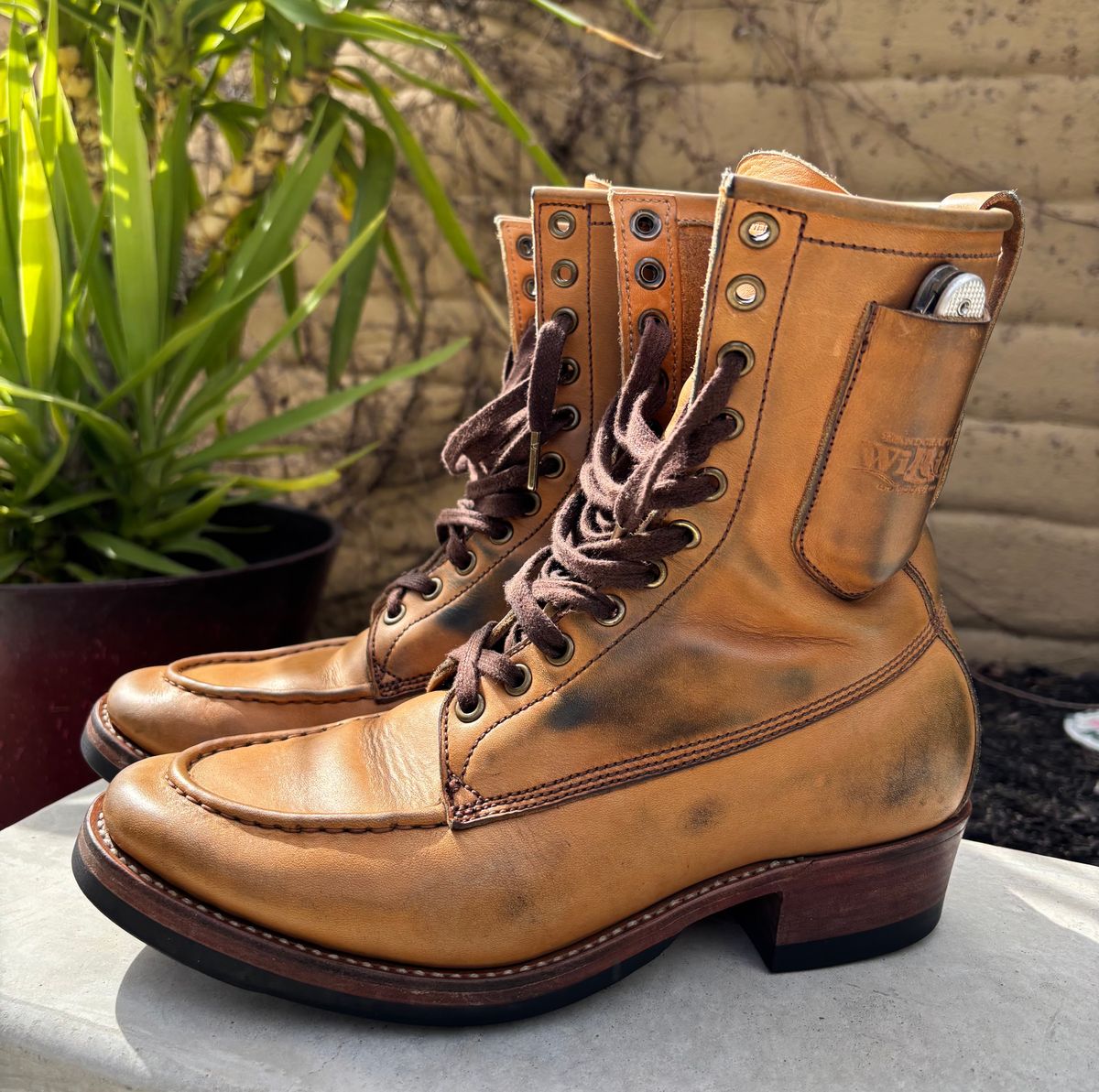 Photo by buellrider on March 2, 2025 of the Willie's Handmade Boots Hunting Boot in Horween Natural Latigo.