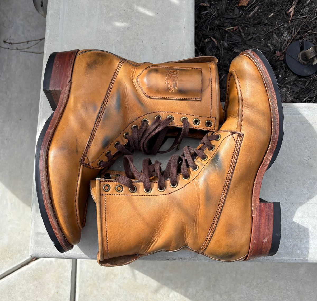Photo by buellrider on March 2, 2025 of the Willie's Handmade Boots Hunting Boot in Horween Natural Latigo.
