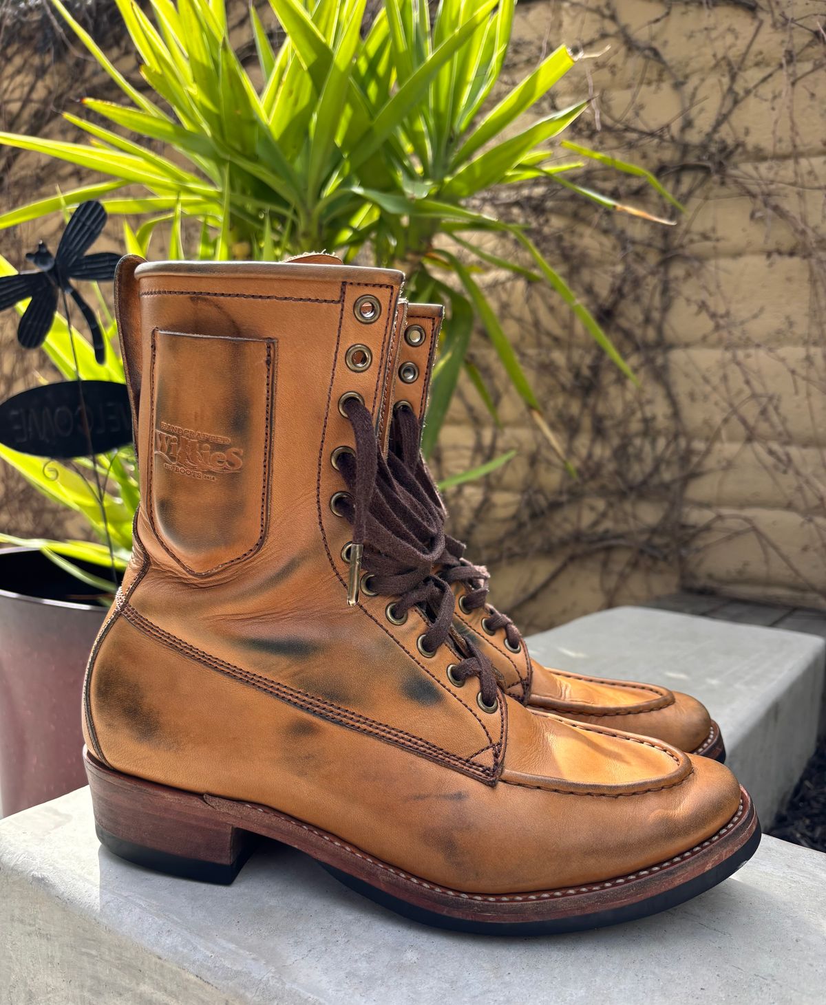 Photo by buellrider on March 2, 2025 of the Willie's Handmade Boots Hunting Boot in Horween Natural Latigo.