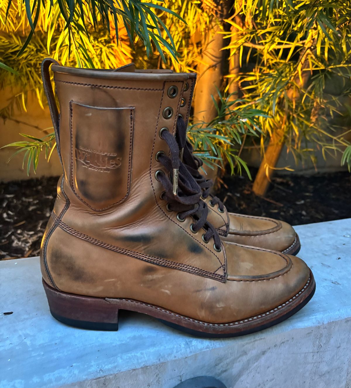 Photo by buellrider on April 5, 2025 of the Willie's Handmade Boots Hunting Boot in Horween Natural Latigo.