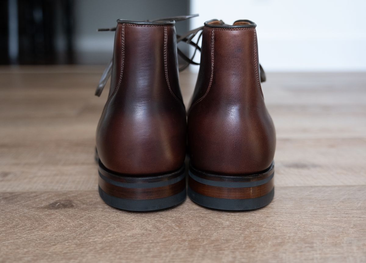 Photo by Hi.Im.Ron on October 2, 2024 of the Viberg Service Boot in Shinki Hikaku Dark Brown Latigo Horsehide.