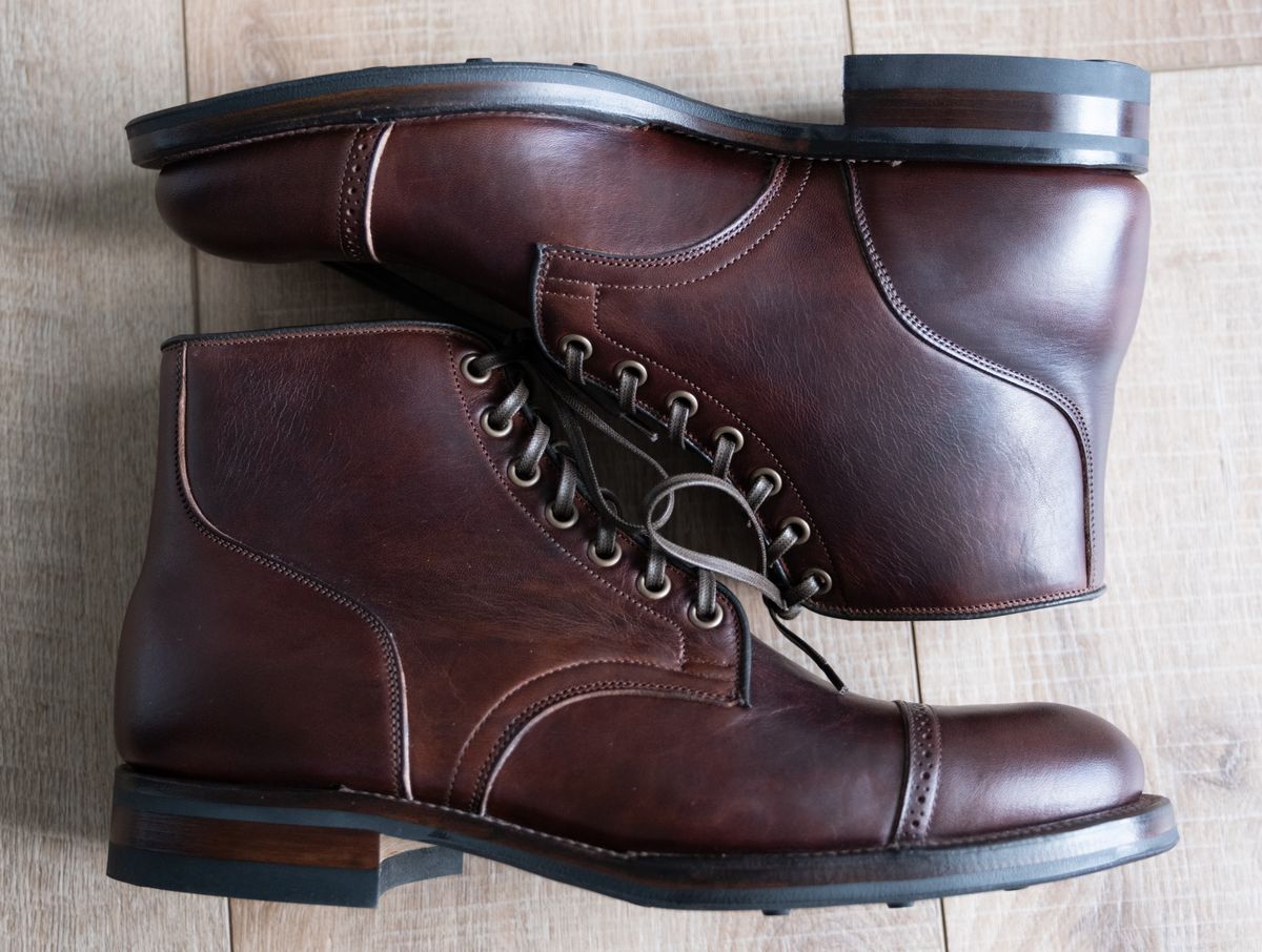 Photo by Hi.Im.Ron on October 2, 2024 of the Viberg Service Boot in Shinki Hikaku Dark Brown Latigo Horsehide.