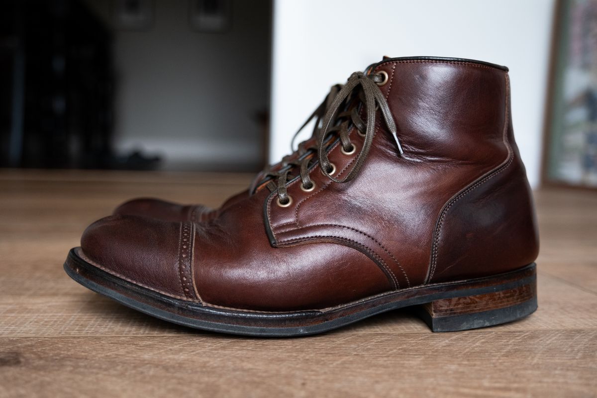 Photo by Hi.Im.Ron on November 4, 2024 of the Viberg Service Boot in Shinki Hikaku Dark Brown Latigo Horsehide.