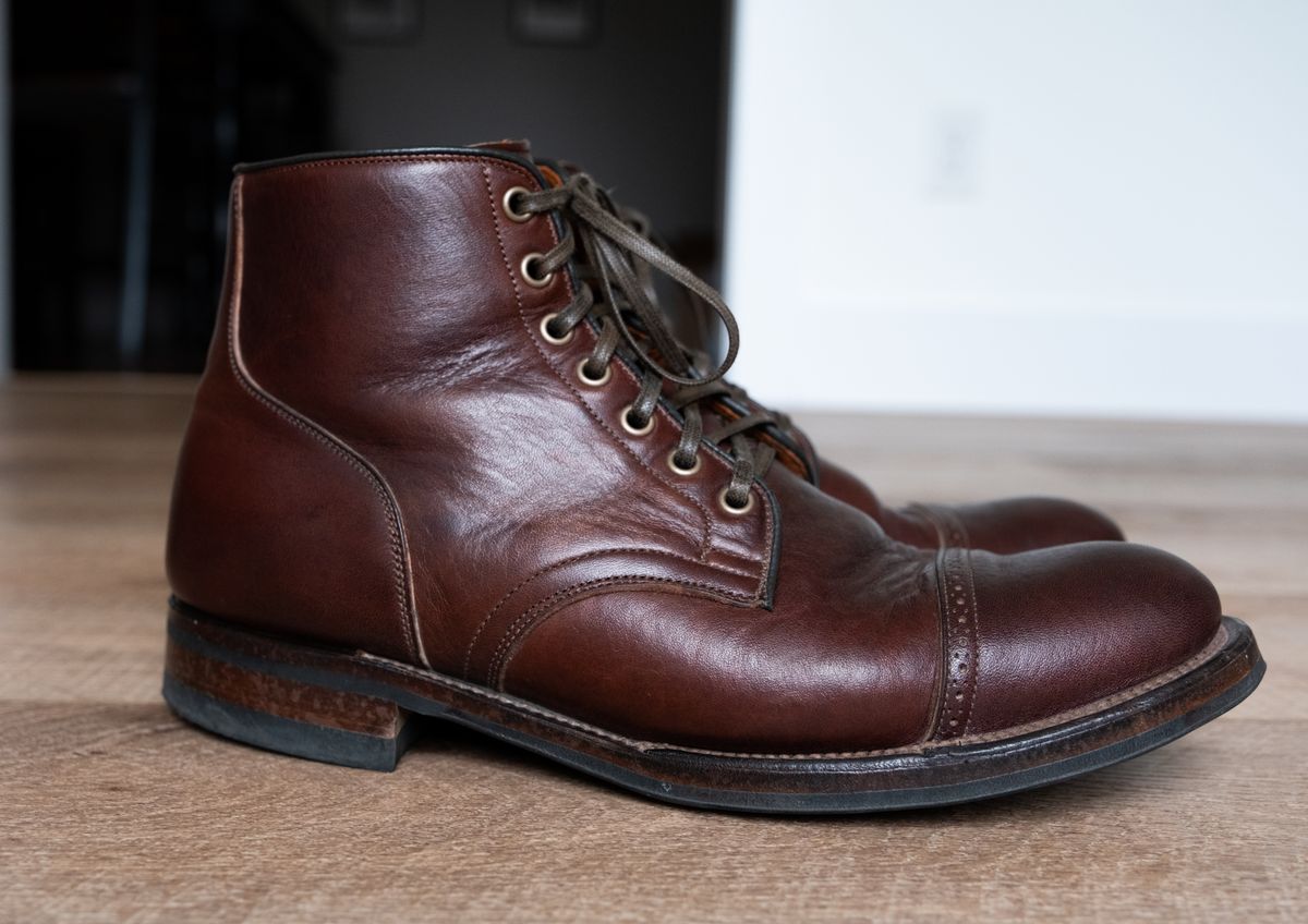 Photo by Hi.Im.Ron on November 4, 2024 of the Viberg Service Boot in Shinki Hikaku Dark Brown Latigo Horsehide.