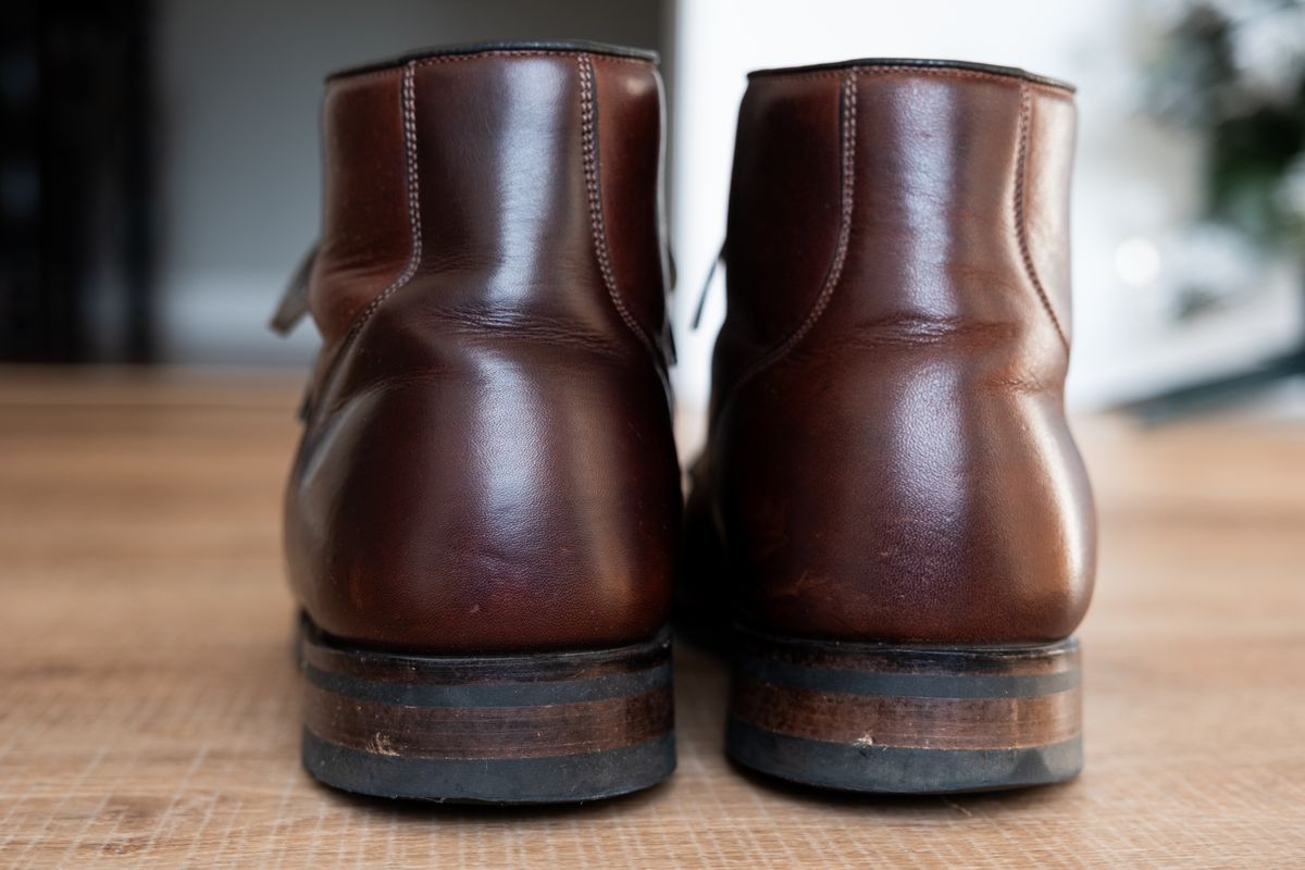 Photo by Hi.Im.Ron on December 3, 2024 of the Viberg Service Boot in Shinki Hikaku Dark Brown Latigo Horsehide.